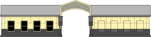 A neat image of a gatehouse with columns
modeled after the proportions of the horse